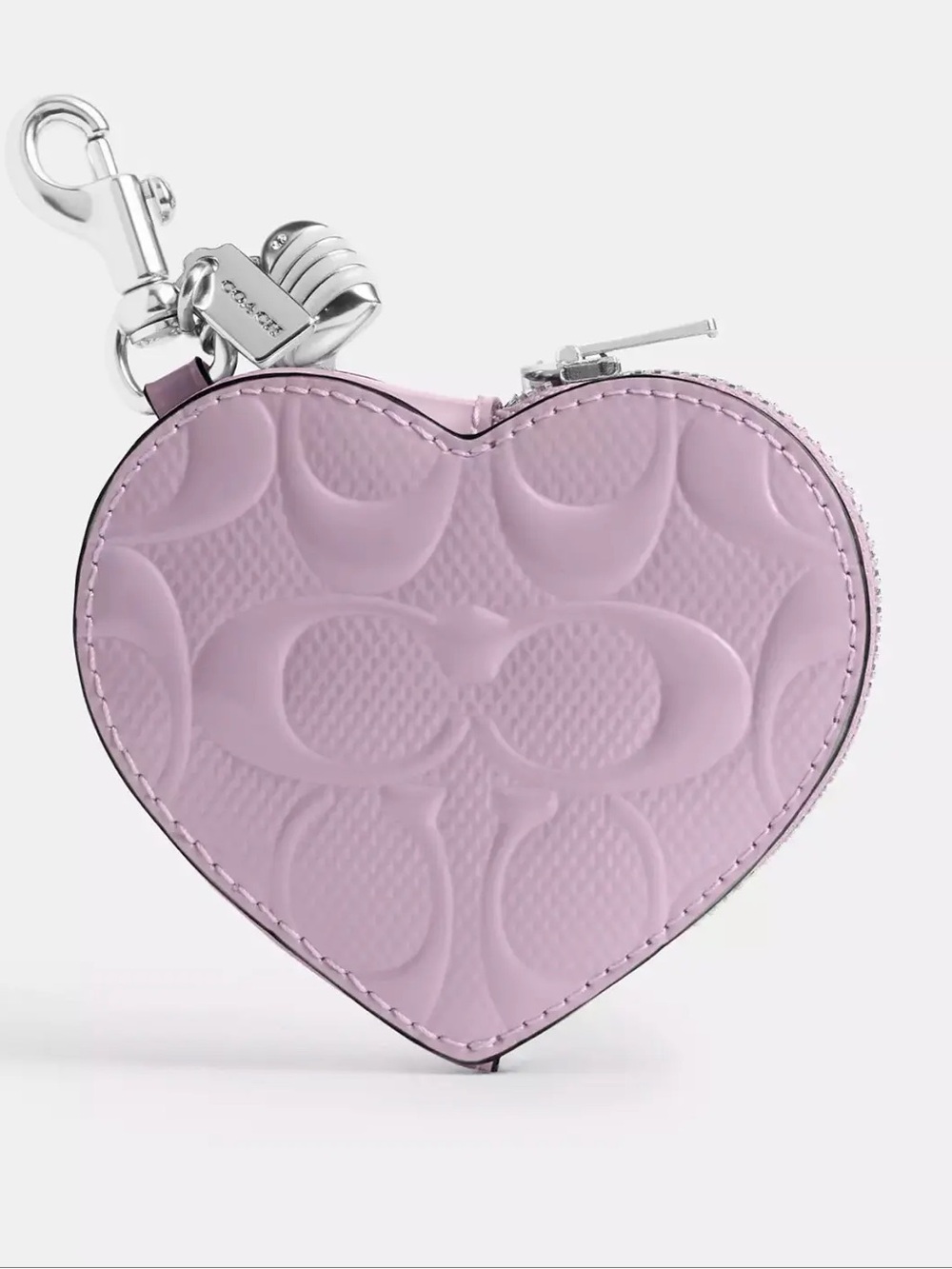 🎀COACH~Heart Bag Charm In Signature Leather With Heart Charm